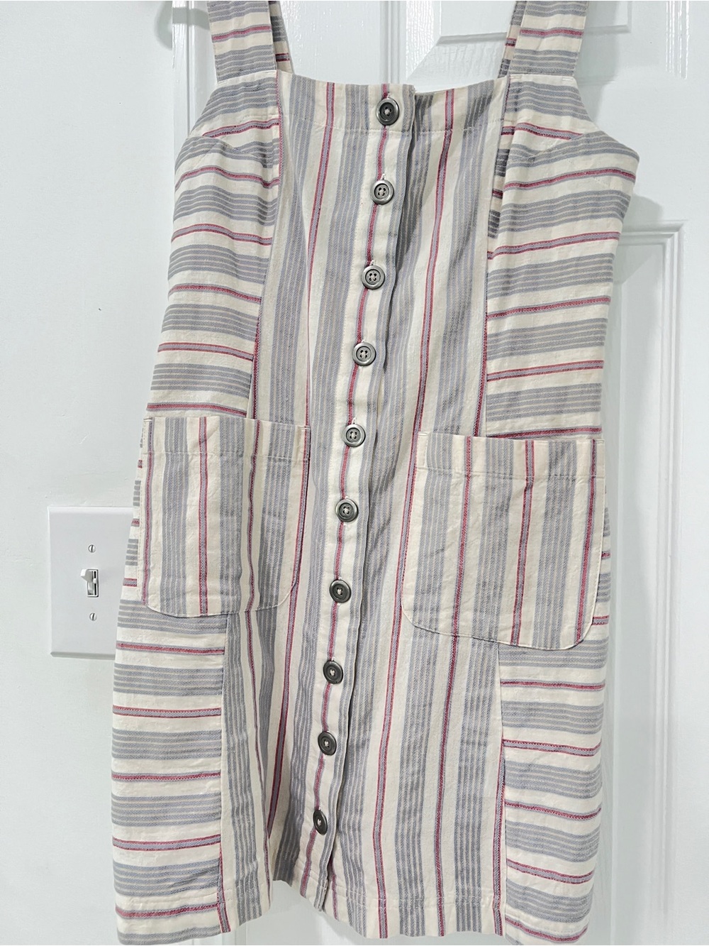 l*space Striped Button-Front Sundress in Cream, light blue & red